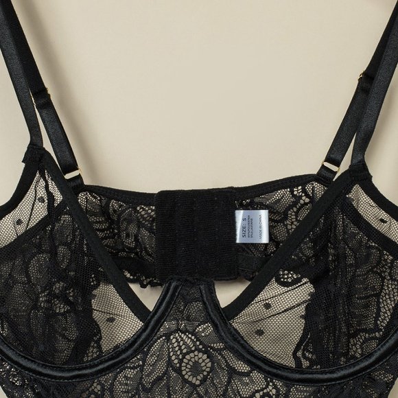 Black Sheer Lace Double Splits Maxi Gown with Thong Lingerie Set - Picture 13 of 15